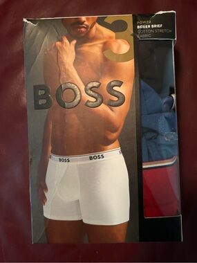 BOSS Men's Boxer Brief Pack with Black, Blue, and Red Pair